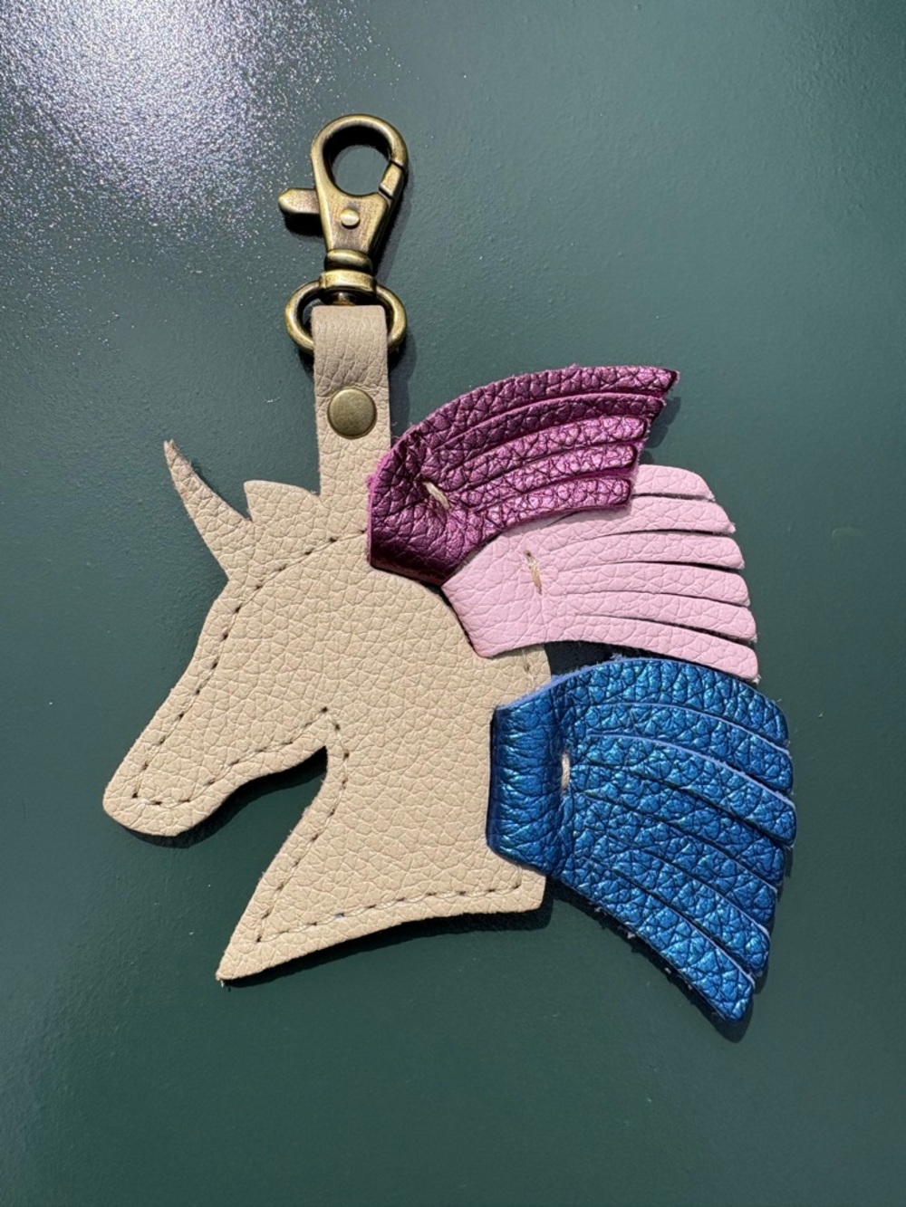 PLG Unicorn Keychain Bag Charm Lobster Clasp Pebbled Bone Blue Pink Purple - Picture 6 of 10